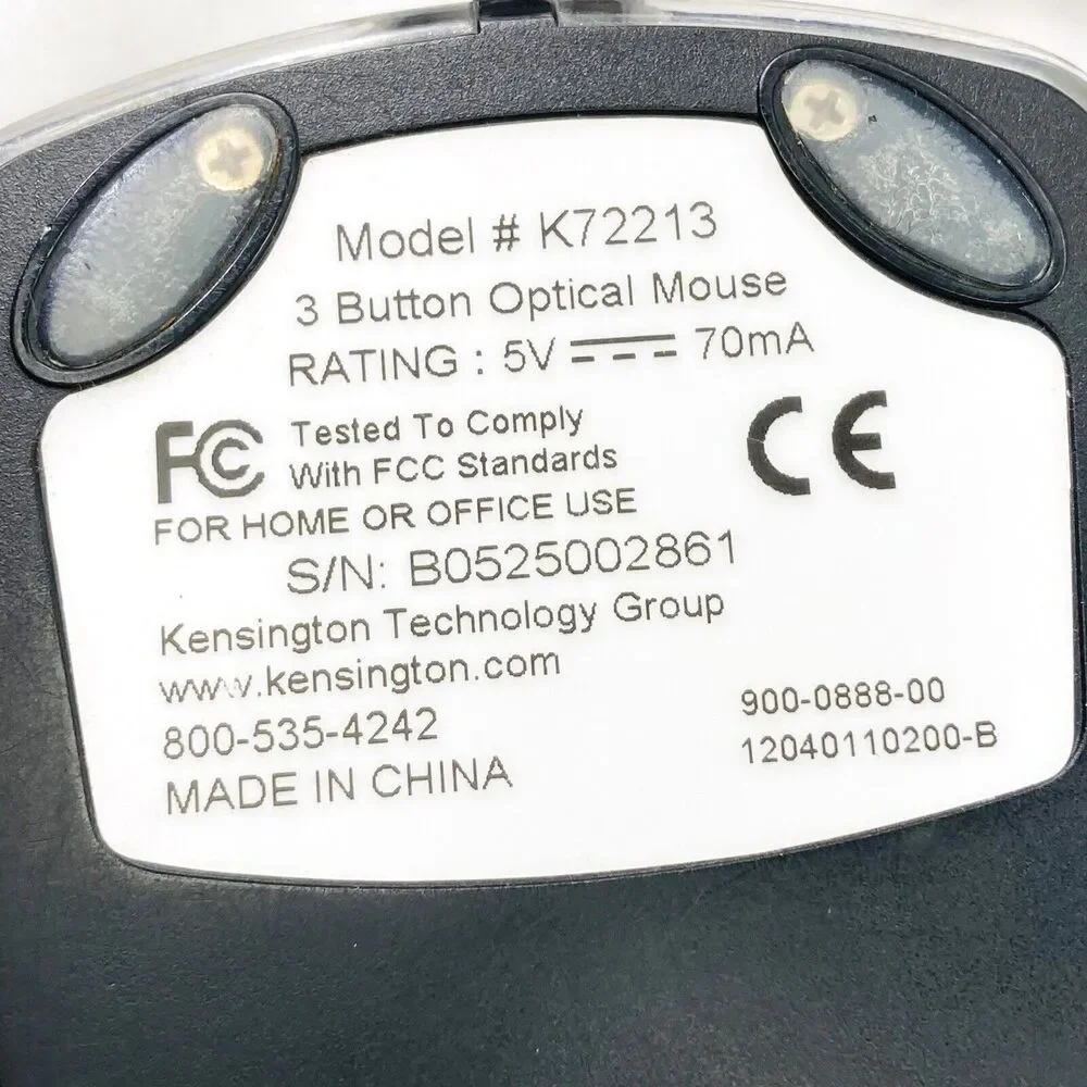Kensington USB Wired Mouse K72213 Optical Wheel 3 Button x 1 Cord 69 inch